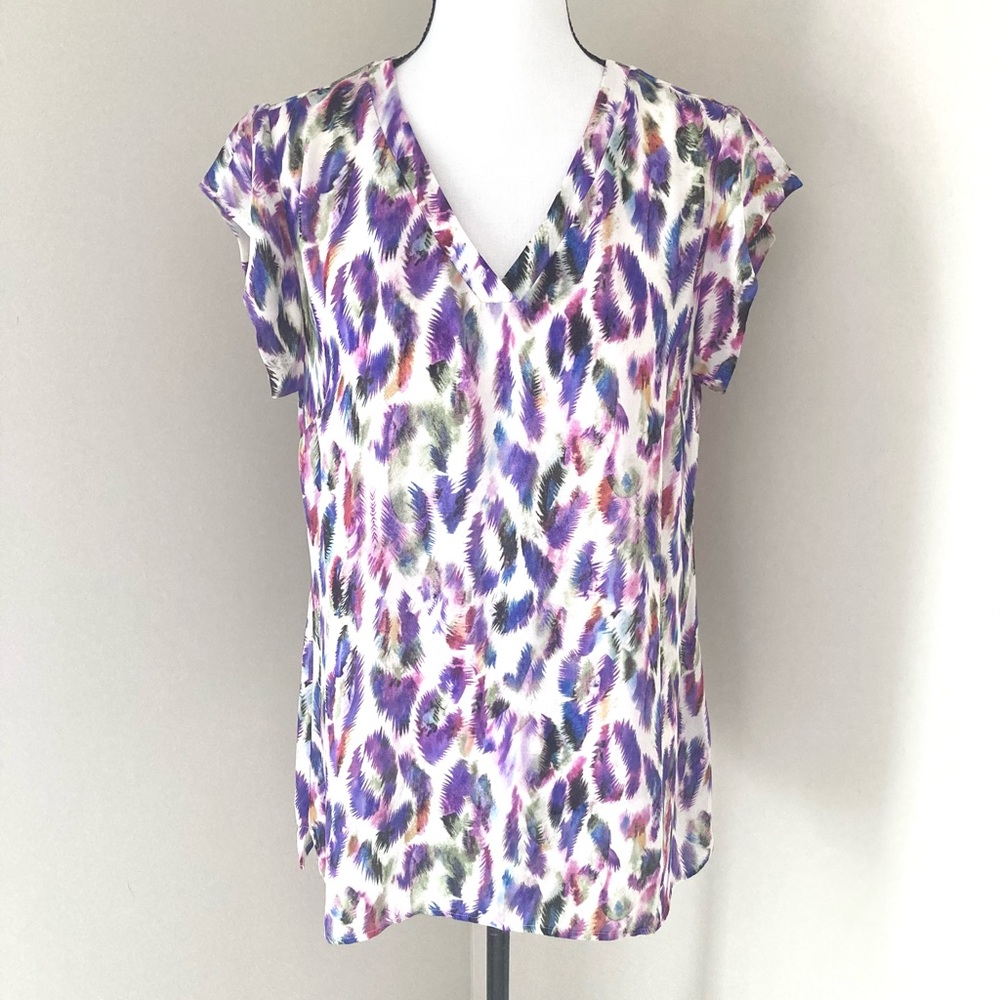 Multicolor Abstract Leopard Print Cap Sleeve Top - Picture 3 of 9